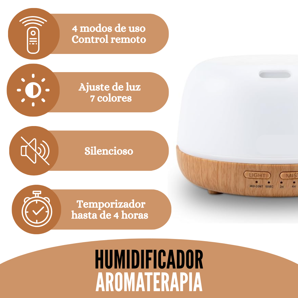 Vive la Aromaterapia con nuestro Humidificador con luces LED y control remoto
